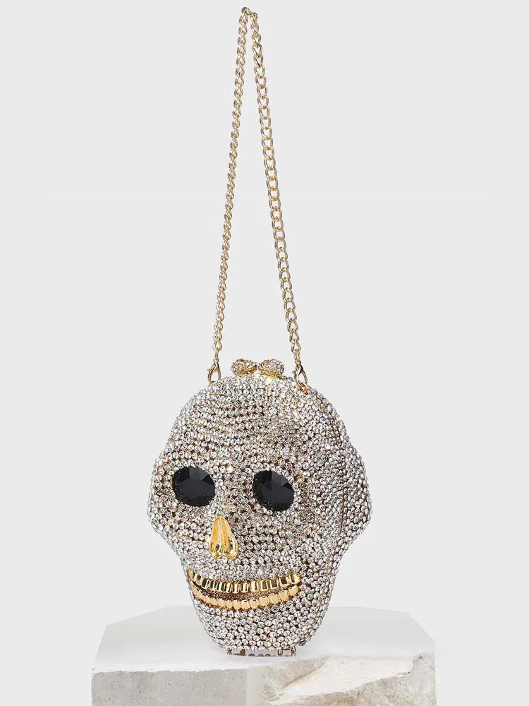 Aurea Rhinestone Skull Clutch