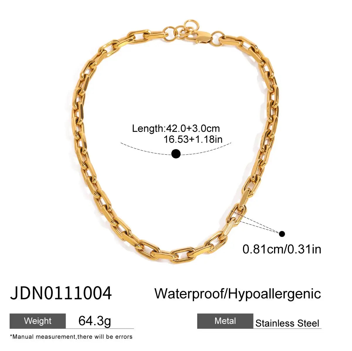 Uworld Minimalist 18k Gold Color Stainless Steel Thick Chain Chain Necklace Stackable Basic Necklace Women's Accessories Gift fo