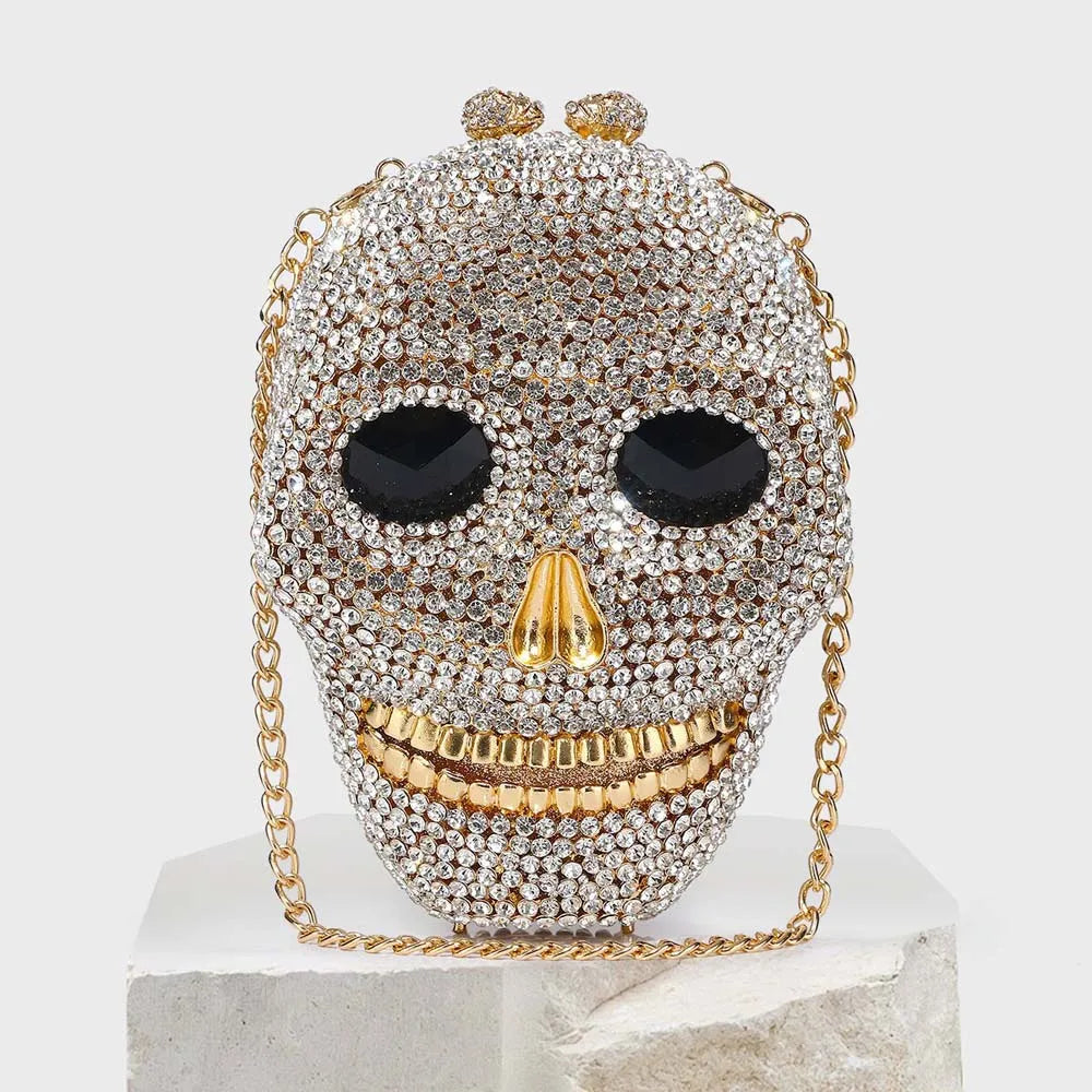 Aurea Rhinestone Skull Clutch