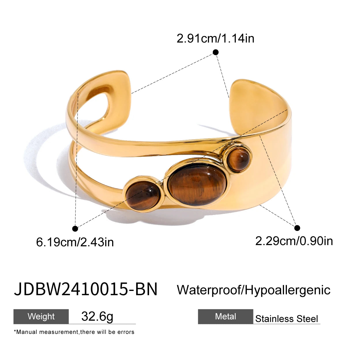 Uworld Vintage18k Gold Color Plated Stainless Steel Natural Stone Tiger Eye Stone Smooth Hollow Bracelet Women's Accessories Par