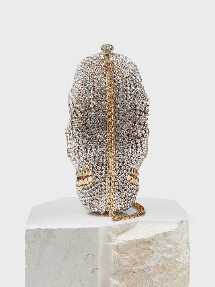 Aurea Rhinestone Skull Clutch