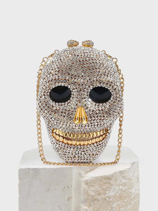 Aurea Rhinestone Skull Clutch